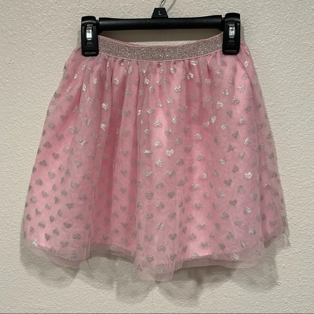 Kids The Children's Place Girls Pink Heart Glitter Mesh Tulle Skirt Size 12 L